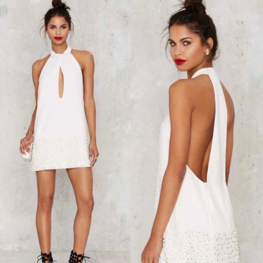 Sassy, sexy, fun Nasty Gal white beaded mini dress. Size XS.